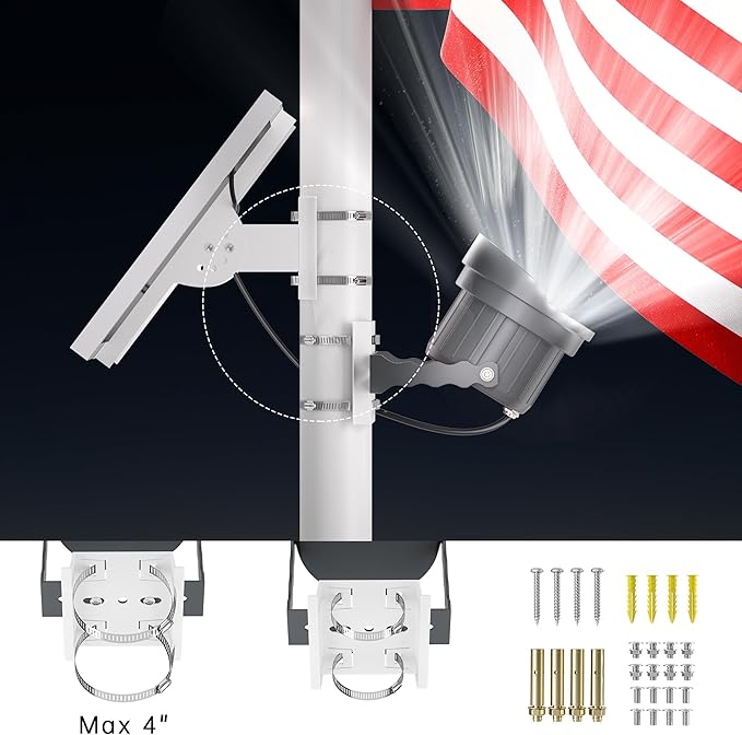 Ofuray Solar Flag Pole Light - Upgrade Big Solar Light for Outdoor Flagpole Dusk to Dawn with Remote Control Fits 0.5-4'' Diameter