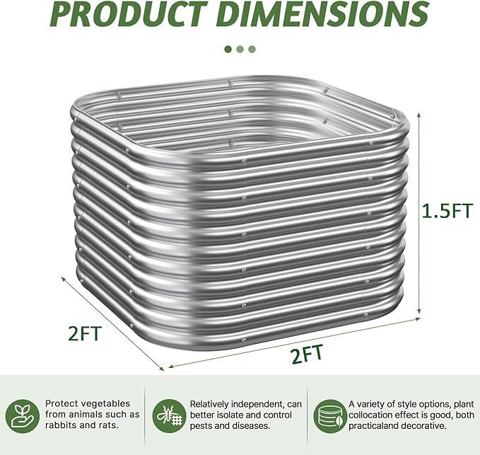 4 Pack Tall 2x2x1.5FT Corrugated Galvanized Steel Raised Garden Bed Outdoor Metal Above Ground Garden Bed for Vegetables and Flowers Raised Beds for Gardening