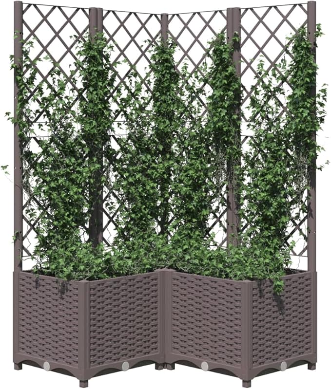 Brown Large Outdoor Planter with Trellis 31.5 x 31.5 x 53.5 in UV-Resistant Polypropylene Raised Garden Bed Box for Patio Balcony &amp Terrace