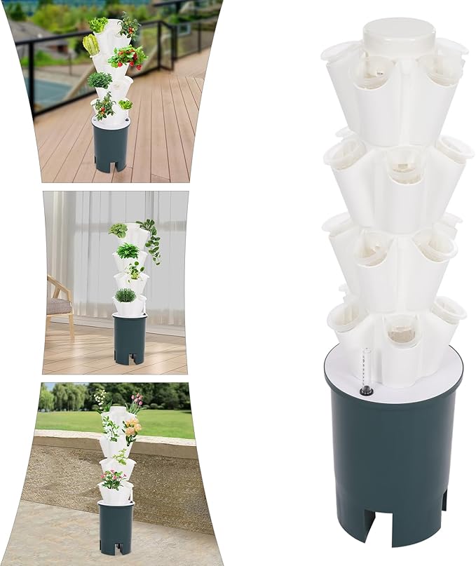 20 Plants Hydroponic Tower Hydroponics Growing System Vertical Garden Planter with Water Pump and Seedling Box Plants Germination Kit for Indoor Herbs Vegetables Fruits