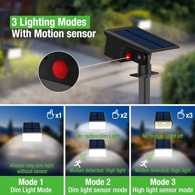 3 Pack Solar Spot Lights Outdoor Motion Sensor 3 Modes 62LED Motion Sensor Outdoor Lights 2-in-1 Solar Spotlights Outdoor Waterproof Auto On/Off Solar lights for Outside Yard Garden Wall Pathway