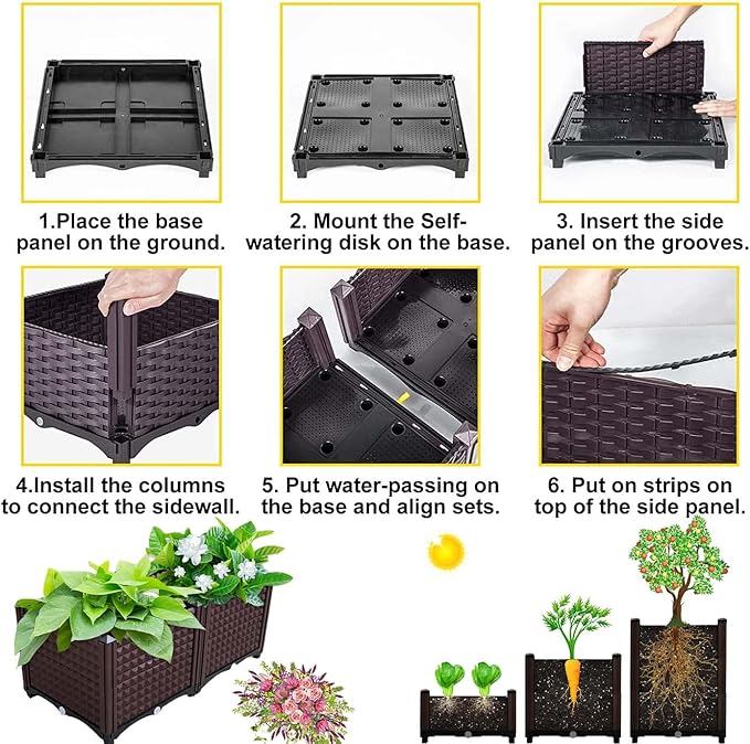 YSUEFIJO Planter Box Outdoor Raised Raised Garden Bed for Vegetables Garden Bed Kit Plastic with Drainage Holes for Flowers Herbs Fruits