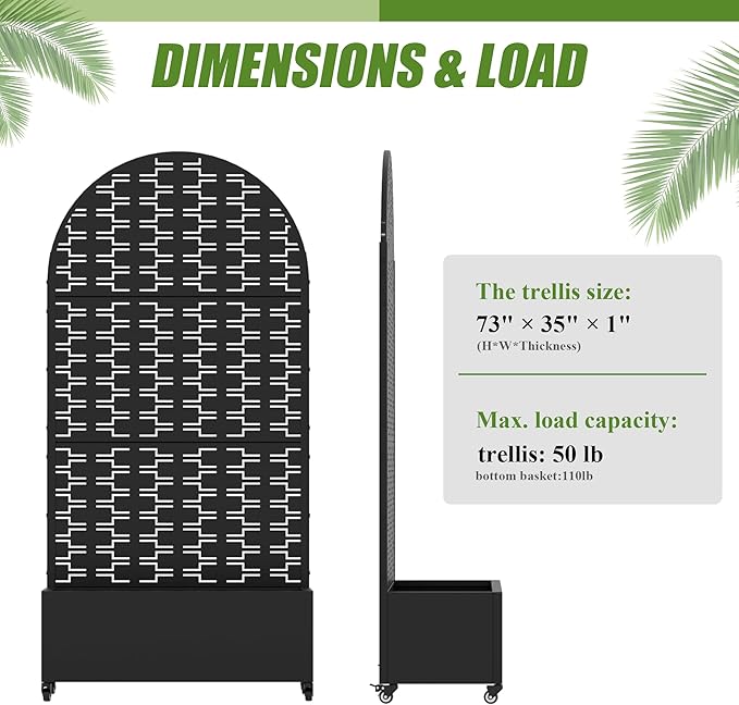 Casaphoria 72x35 Metal Raised Garden Bed with Trellis(2 Pack) Outdoor Planter Box with Wheels &amp Drainage Holes for Climbing Plants Elevated Garden Kit with Privacy Screen Black Brick Arched