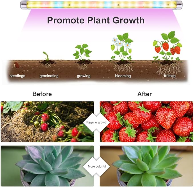 LED Plant Grow Lights Strips for Indoor Plants Full Spectrum with Auto ON &amp Off Timer T5 Sunlike Grow Lights Bar Growing Lamps for Greenhouse Shelves Hydroponics Succulent 4 Dimmable Levels