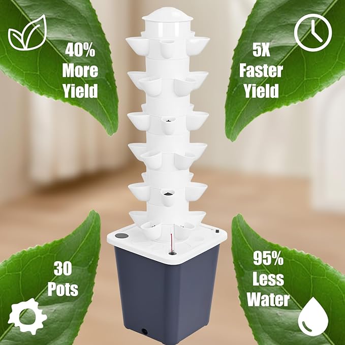 Hydroponics Growing System Kit6 Layer 30-Plants Indoor Gardening SystemAutomatic Water Circulation TowerVertical Garden Kit for Green Vegetables and Fruits (White)