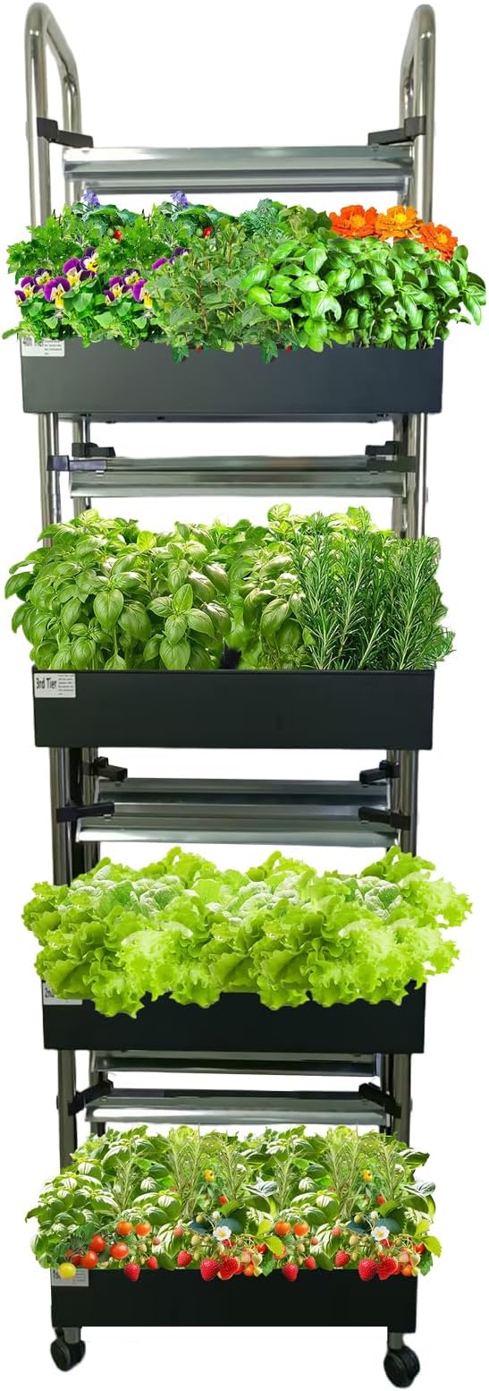 Compact 4-Tier Hydroponics Growing System Kit 80 Pods Vertical Indoor Garden with Full-Spectrum LED Grow Light Auto-Circulating Water Pump 25.5L Indoor System for Herbs &amp Microgreens