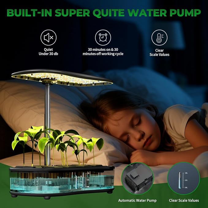 Hydroponic Growing System with Touchscreen LCD Display 12-Section Indoor Herb Gardening Kit with Full Spectrum Plant Grow Lights Flexible Timer Pump and Adjustable Shade (Black)