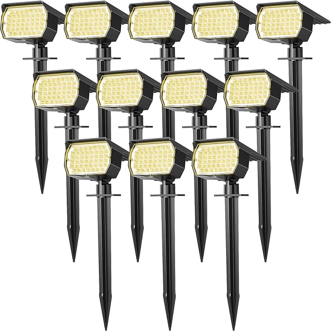 14 Pack Solar Landscape Spotlights Warm &amp Cool White 800 Lumen Black Modern Style Waterproof Outdoor Use