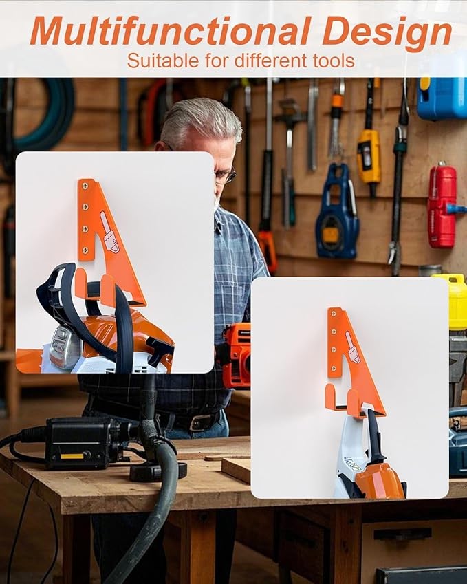 Chainsaw Holder -4 Pack- 180LB Heavy-Duty Alloy Steel Wall Mount Set Chainsaw Accessories Universal Fit for Stihl Husqvarna Echo Saws Rust-Proof &amp Space-Saving Design (Garage Workshop)
