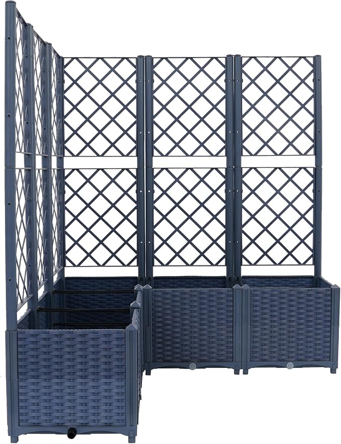 5 PCS Plastic Plant Sturdy Raised Garden Bed with Trellis 56 H Horticulture Outdoor Raised Box Privacy Screen for Patio Balcony Garden Planter Box for Backyard Patio (Blue)