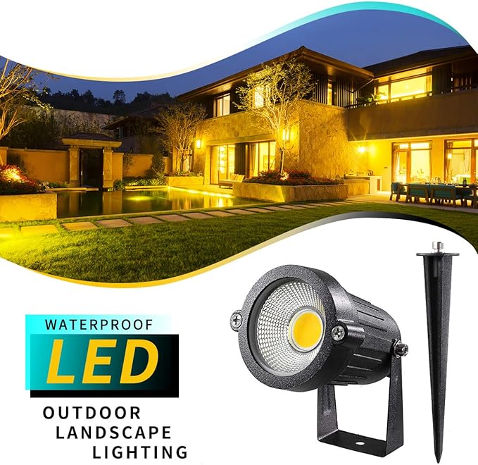 LED Landscape Lights5W 120V AC Outdoor Pathway Garden Yard SpotlightIP65 Waterproof Garden Flood LightOutdoor Spotlight with StakeUL Cord 5-ft with Plug (Pack of 2 Warm White)