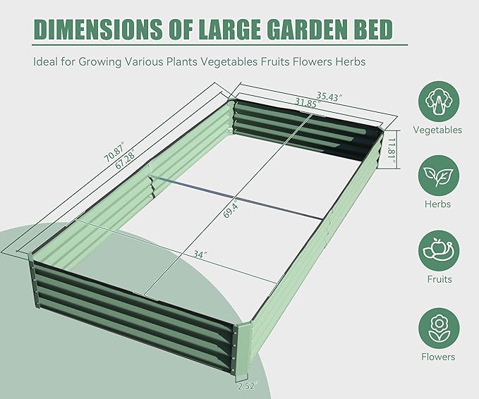 Galvanized Raised Garden Bed Outdoor Planter Garden Boxes Large Metal Planter Box for Gardening Vegetables Fruits Flowers Herb Tomato Potato. (Green 6x3x1ft)