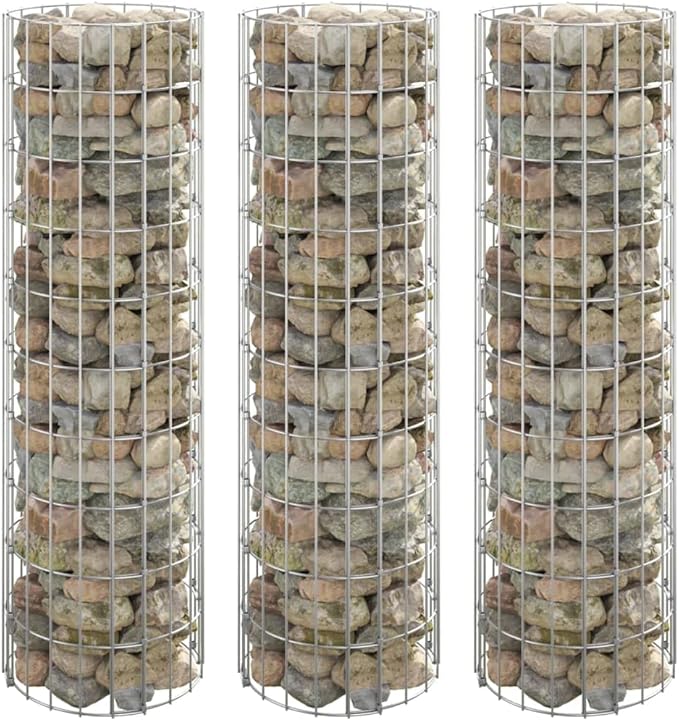3-Pack Cylindrical Gabion Raised Bed 11.8 x 11.8 x 39.4 in Galvanized Steel Silver Outdoor Garden Planter Kit Modern Industrial Look for Patio Balcony Yard