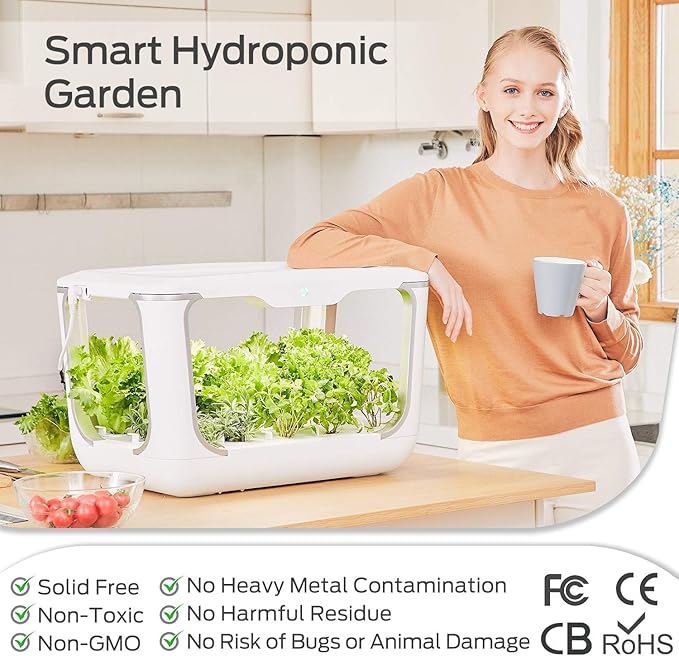 Home Grow Box Indoor Herb Garden Growing Kit with Hydroponics System 45W Grow Light 8L Water Tank and Remote Monitoring