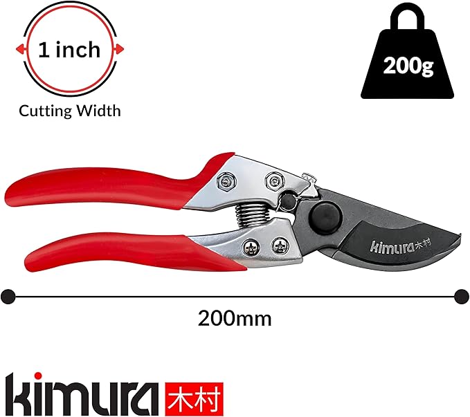Kimura® 8 Pro Bypass Pruning Shears Heavy Duty Japanese SK5 Steel Blades 1 inch Cut Capacity Non-Slip PVC Coated Handles Lightweight &amp Ergonomic Japanese Pruners Professional Garden Clipper