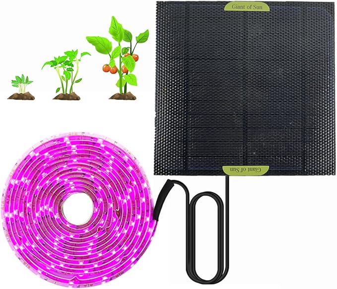 Solar Powered Grow Lights 16.4ft Full Spectrum Plant Light Strip with Panel for Garden Greenhouse