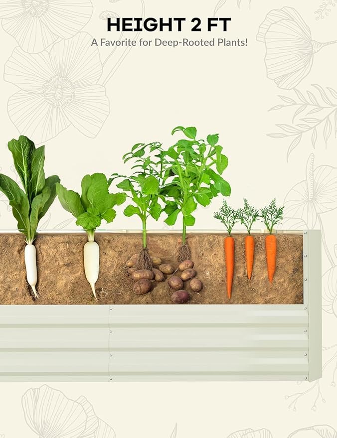 2-Pack Large Metal Raised Garden Beds (6x3x2FT) – Outdoor Planter Box for Vegetables Flowers &amp Herbs Deep Root Space Easy Assembly Beige