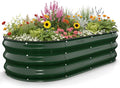 Kesfitt Raised Garden Bed 4x2x1 FT Galvanized Steel Metal Raised Garden Bed Oval Open-Bottom Design 12-Inch Deep for Outdoor Vegetable &amp Herb Gardening Forest Green