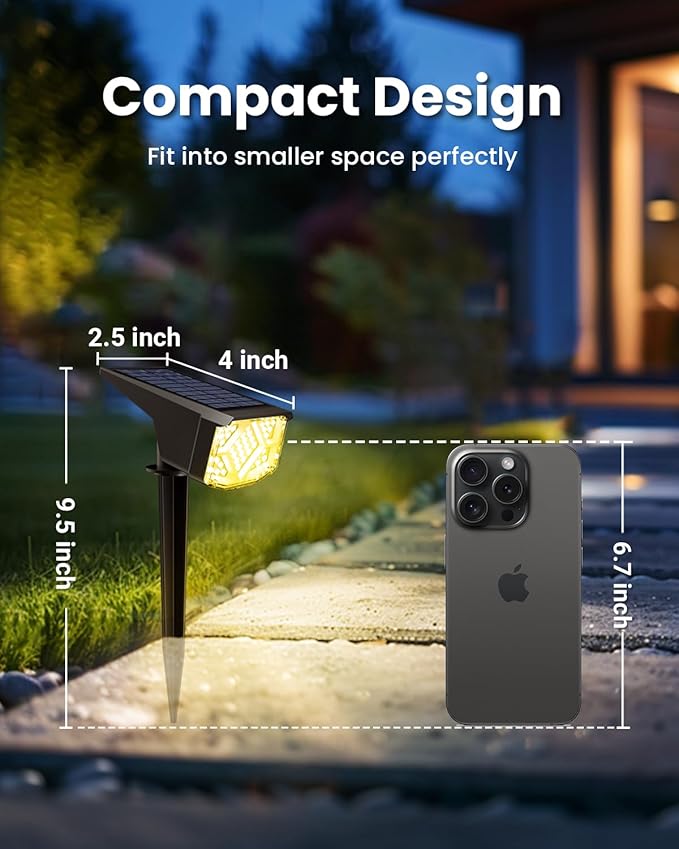 SOLPEX Solar Lights Outdoor Waterproof IP65 Landscape Spotlights Outdoor Compact Design Spot Lights Solar Powered Flood Lights for Garden Yard House Pathway Tree Outside 12 Pack Warm White