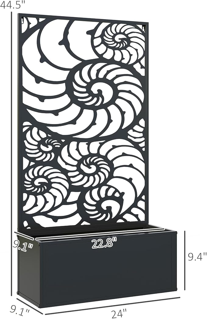 Outsunny Metal Raised Garden Bed with Trellis for Climbing Plants Freestanding or Wall Mounted Flower Bed with Privacy Panel Snail Cut-Outs Outdoor Planter Box for Garden Patio Balcony