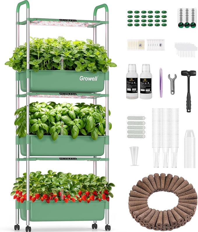 Hydroponics Growing System Kit 81 Pods Vertical Indoor Herb Garden with Smart LED Grow Light Auto Circulating Water Pump Each Tier 42L Hydroponic Gardening Systems for Ideal Gifts (Green)