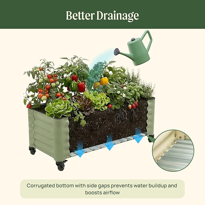 Vego garden Classic Rolling Garden Bed – 1.75' Mobile Metal Raised Garden Bed for Patio Deck Balcony – Deep Planting Space Durable &amp Easy to Move (Modern Gray 1.75'X6')