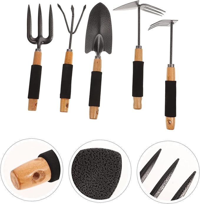 5-Piece Garden Tool Set Shovel Rake Fork Trowel Outdoor Planting Tools for Gardening