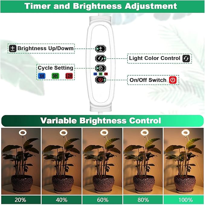 Plant Grow Light Floor Lamp Full Sunlight 10W with Timer and Dimming - Adjustable Brightness Easy Installation Ideal for Large Potted Plants and Indoor Gardening (White 72 Beads)