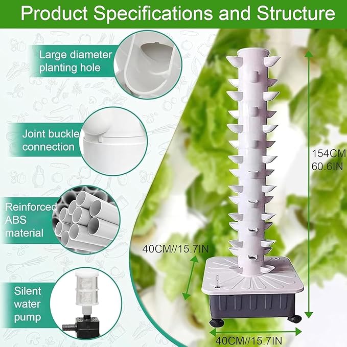 Hydroponic Tower hydroponic plantin Agricultural Greenhouse hydroponic Planting Vertical hydroponic Tower (45 Holes) ()