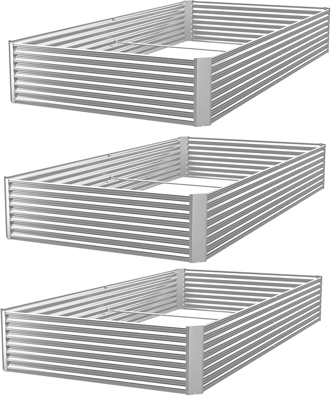 3 Pack 8x4FT Corrugated Galvanized Steel Raised Garden Bed Outdoor Metal Above Ground Garden Bed for Vegetables and Flowers Rectangle Raised Beds for Gardening