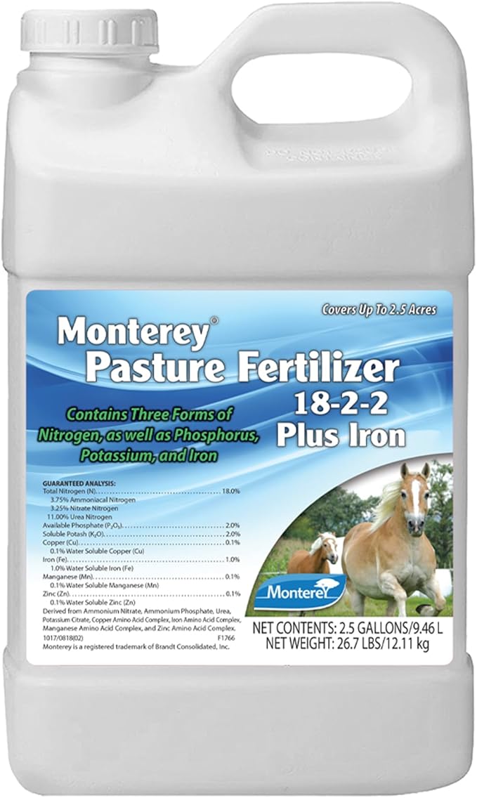 Monterey 18-2-2 Pasture Fertilizer Plus Iron 2.5 Gallon (Covers up to 2.5 Acres)