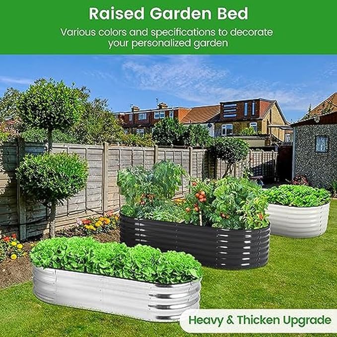 4.5×2×1ft 2pcs Oval Silver Galvanized Raised Garden Bed with Open Bottom Design Rust-Resistant Metal Planter Box for Vegetables Flowers &amp Herbs - 0.5mm Thickness with Rubber
