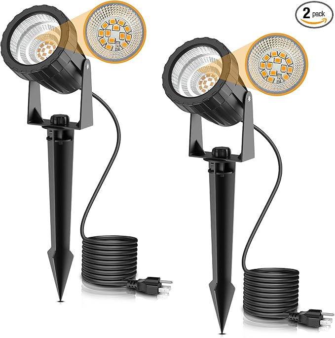 L LOHAS LED 12W Dusk to Dawn Outdoor Lighting Auto On/Off 3000K Landscape Outdoor Spotlight IP66 Waterproof Plug in Spot Lights for Yard Garden House Pathway Plant(2 Pack)