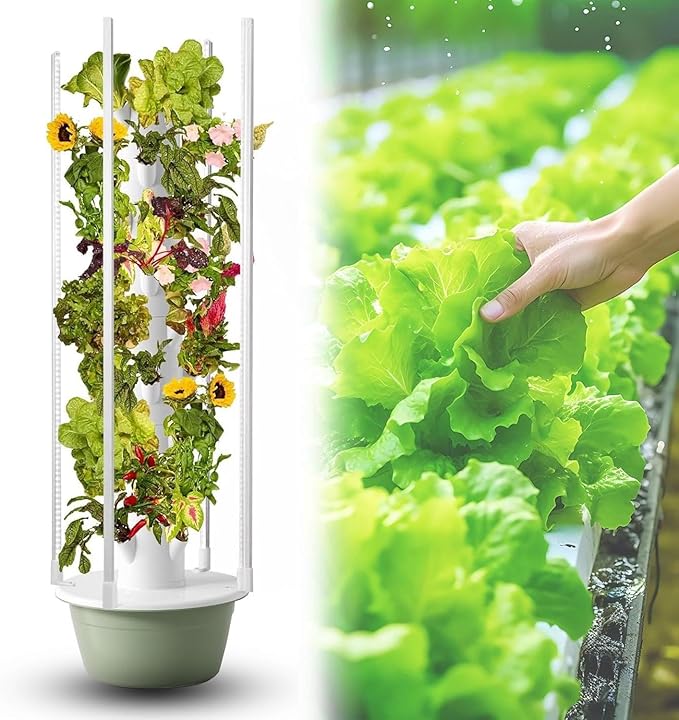Hydroponics Growing System 5/7/9 Pods Indoor Smart Garden Kit with LED Grow Light with Hydrating Pump Adapter Aeroponic Tower Garden for Home Kitchen Vegetables7Layers/28Pots