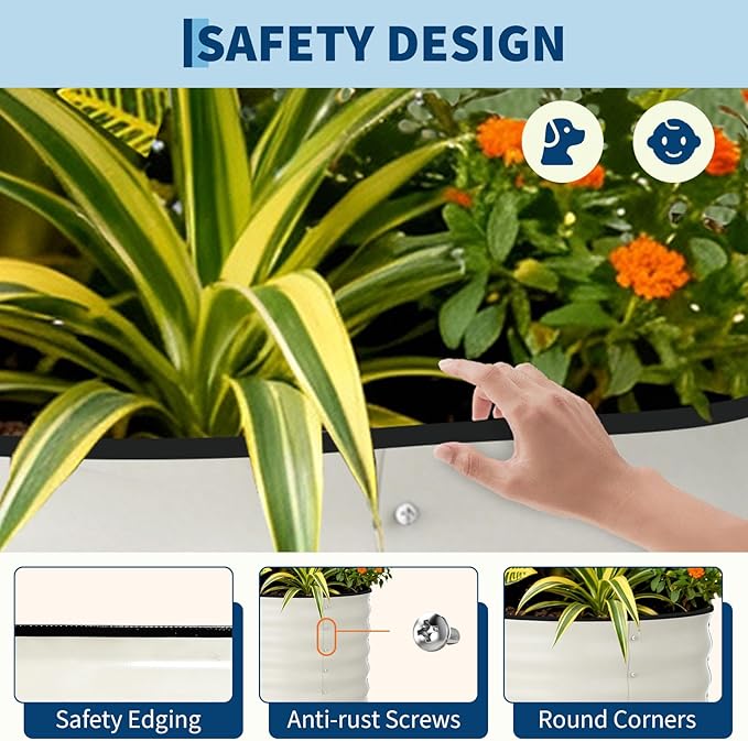 Garvee Galvanized Raised Garden Bed Outdoor 8x2x2 ft Metal Planter Box for Flowers Vegetables Rust-Resistant Raised Garden Beds for Gardening Easy Assembly Outdoor Garden Box &amp Planters Beige