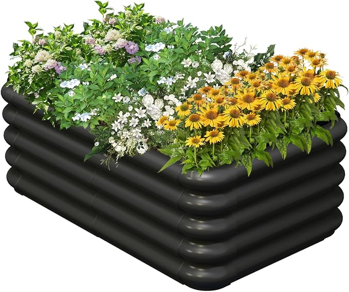 3.0x1.8x1.0ft Raised Garden Bed Kit for Outdoor PP Material Planter Boxes Large Garden Box Flower Bed with Easy Assembly Gardening Containers for Vegetables Flowers Herbs Black