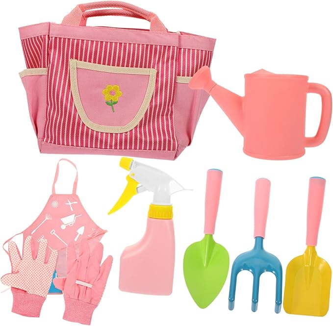 1set Boy Girl Gardening Tools Set Gardening Kit Shovel Rake Watering Can Gloves Apron and Tote Bag for Outdoor Fun and Skill Development
