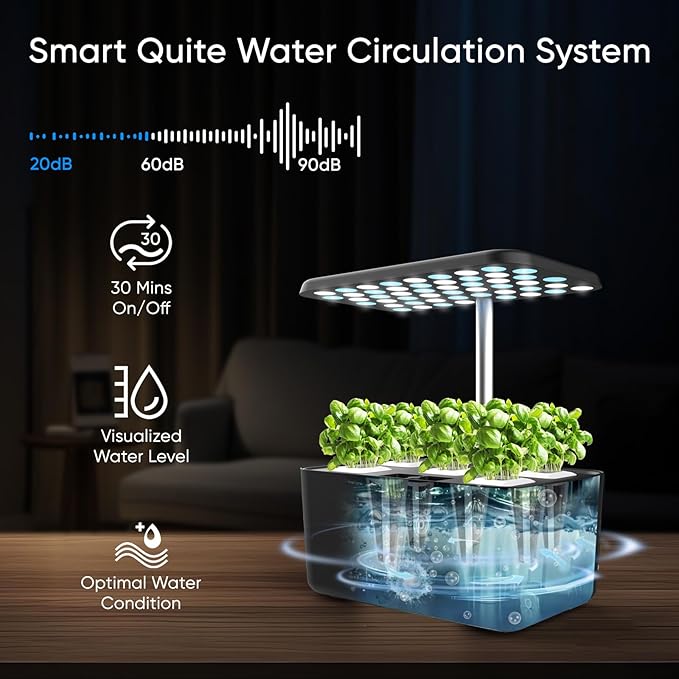 Sonicgrace Indoor Hydroponic Growing System with LED Grow Light Quiet Smart Water Pump 5 Pods Automatic Timer Perfect for Herbs Vegetables and Fruits Ideal Home Office Gardening Gift