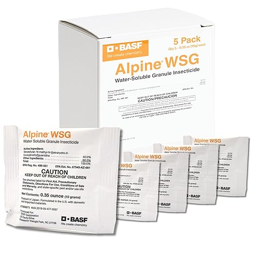 BASF Alpine WSG Insecticide Water Soluble Granules for Indoor &amp Outdoor Pest Control Kills Ants Flies Bed Bugs German Cockroaches – 5 x 0.35 oz Packets (Each Makes 1 Gallon for 1000 sq ft)