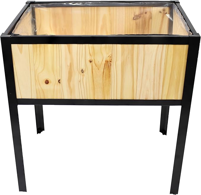 Sunnydaze Steel-Framed Acacia Wood Raised Garden Bed with Legs - 30.75-Inch H - Removable Planter Bag - Natural