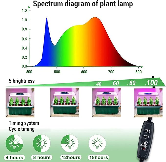 Plant Starter Kit with Full Grow Light 5 Brightness Levels USB Powered - Adjustable Humidity Drainage Control Ideal for Indoor Gardening and Greenhouses