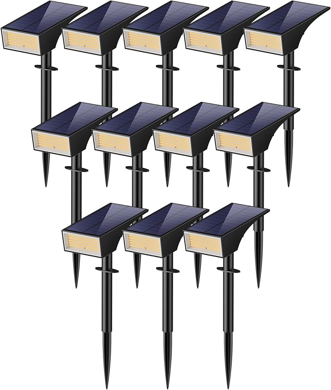 Koicaxy Solar Lights Outdoor Waterproof 12 Pack IP65 100 LEDs 4 Light Modes Higher Charging Efficiency Auto On/Off Solar Landscape Spotlights for Garden Decor Yard Pathway Patio - Warm White