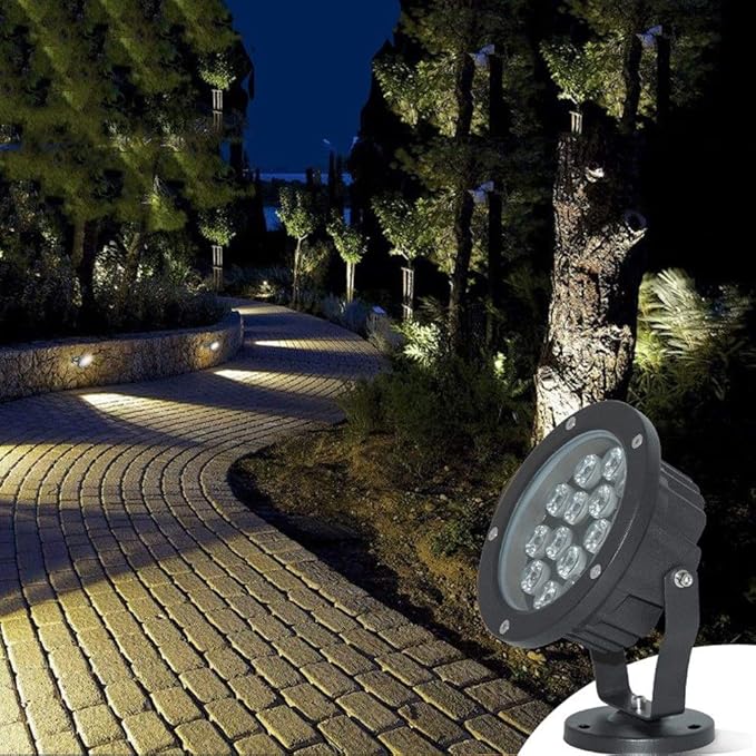 Recessed IP67 Waterproof Aluminum Outdoor Lawn Spotlight Tempered Glass COB Super Bright Tree Lamp Projection Lamp Courtyard Garden Building Wall Community Plant External Spot Lamp Integrated