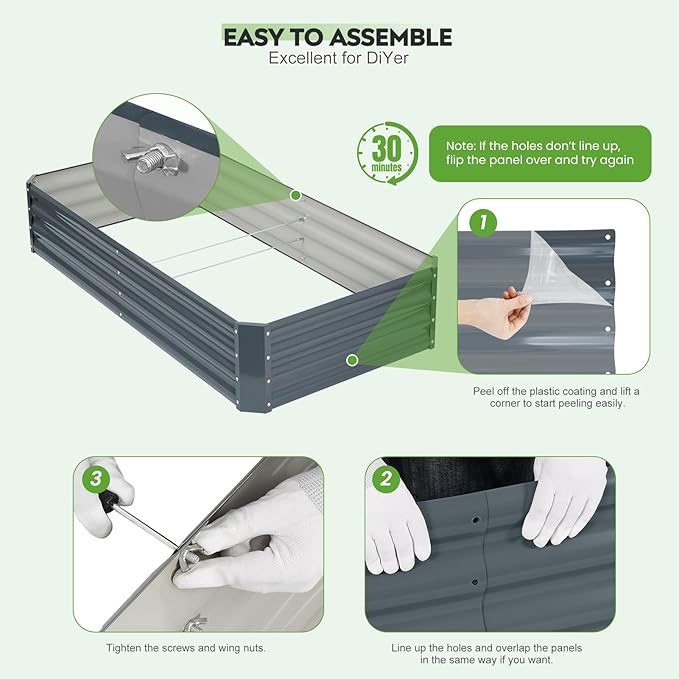 ZORMY 2Pack 6×3×1ft Galvanized Raised Garden Bed Kit Metal Planter Boxes Outdoor Large Raised Beds for Vegetables Fruits and Flowers - Grey