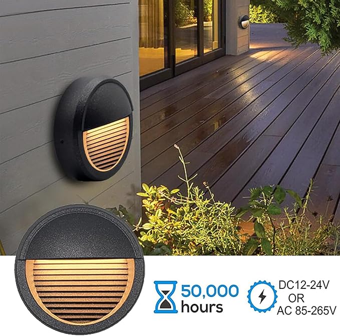 YANYO 8 Pack LED Landscape Lights - Recessed Spotlight 4W Warm White Light 3000K Step Stair Lights IP67 Waterproof Round Wall Lamp with 1m Wire for Tree Garden Yard Pathway Accent Lighting(Color: