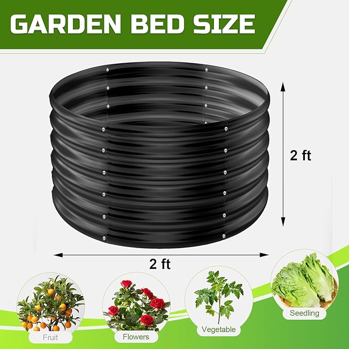 AHEONLAR 3PCS 2x2x2ft Galvanized Raised Garden Bed Kit Round Metal Flower Box Large Planter Raised Beds Outdoor Garden for PlantingFruitHerb Grey