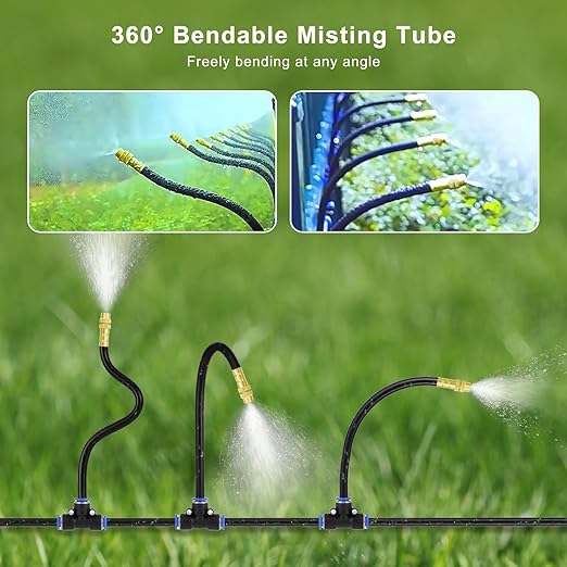 Automatic Drip Irrigation Kit - 50FT with Tool-Free Quick Connectors 15 Copper Atomizing Nozzles &amp 360° Bendable Spray for Garden Greenhouse Lawn Plants