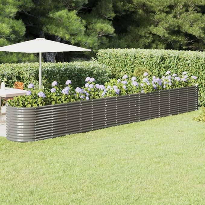 Patio Raised Bed Powder-Coated SteelGreenhouse PlanterDecorative Patio PlantersPatio Raised BedsVegetable PlantersHerb Plantersfor HerbsDeep-Rooted Vegetables244.1x31.5x26.8 Gray