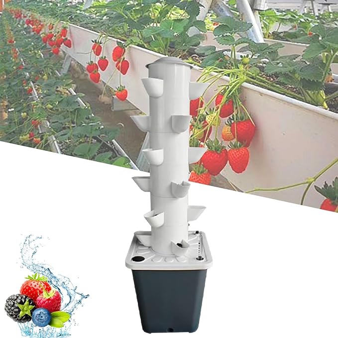 Hydroponics Growing System Tower - 15 Pods Vertical Planter Auto Watering Pump &amp Tank - Indoor Gardening Gift for Herb &amp Vegetable Lovers(18holes)