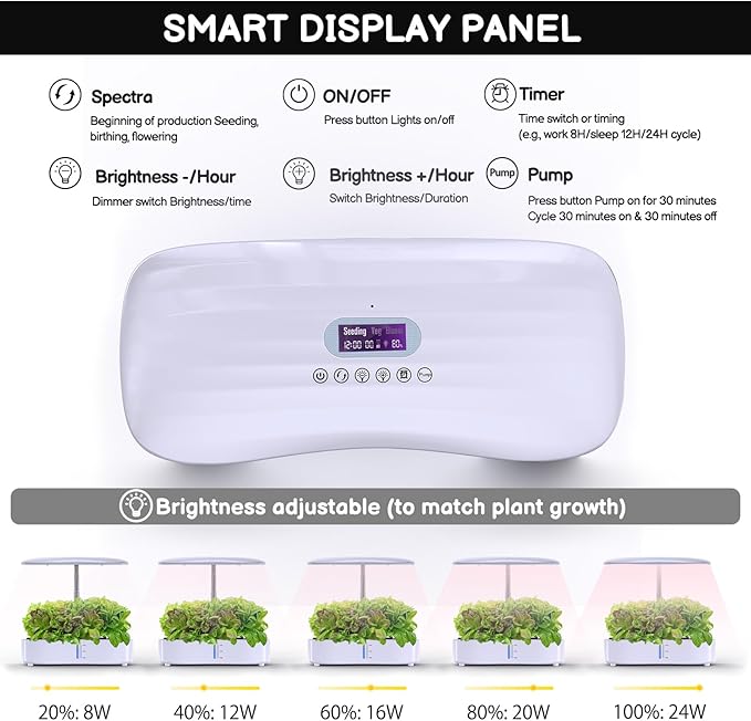 Hydroponics Growing System Kit - 12 Pods Indoor Herb Garden with LED Grow Light Auto Timer Adjustable Height up to 17 - Ideal for Home Birthday &amp Mother's Day Gifts for Women (White)
